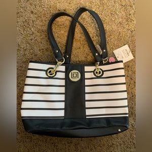 NWT Liz Claiborne Striped Black and White Tote
